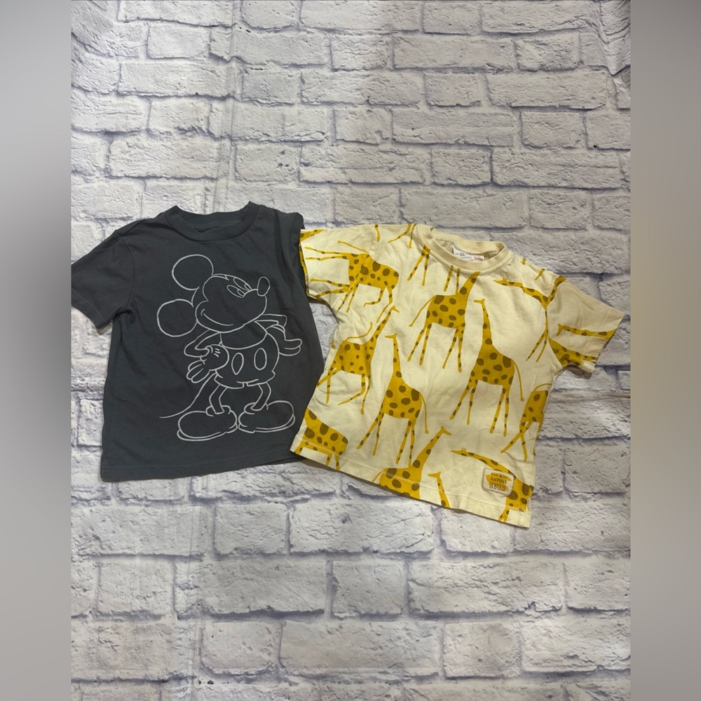Kids Graphic T-Shirts - Giraffe Print & Mickey Mouse Design
